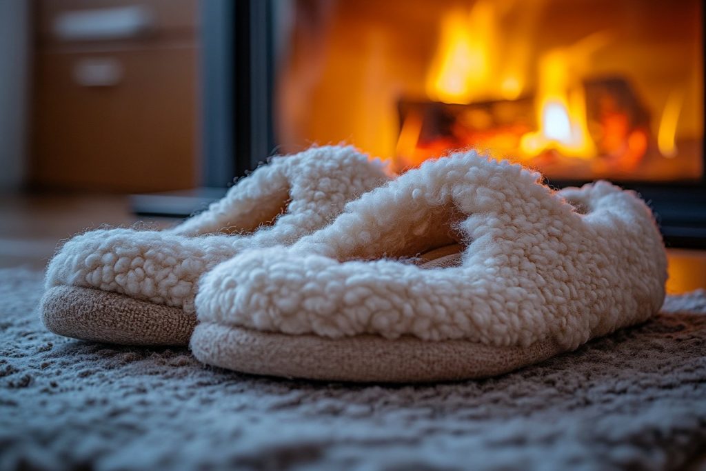Les indispensables chaussons chauds en laine et peau de mouton