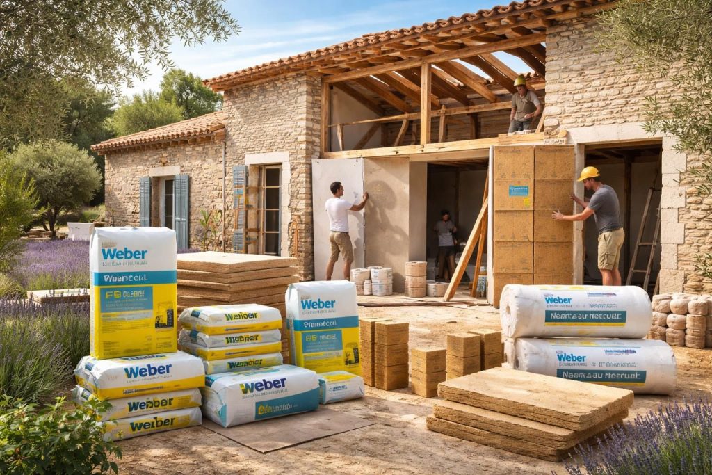 Travaux de maison en Provence avec Weber, Knauf et isolants naturels pour une rénovation performante