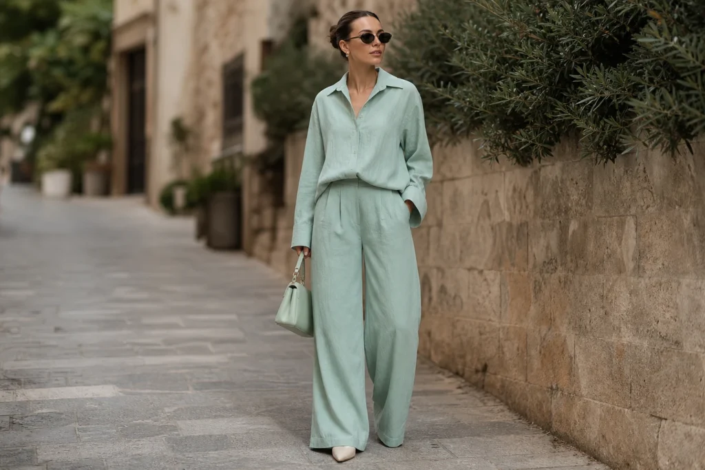 Faut-il oser le total look vert d&rsquo;eau ? On a tranché